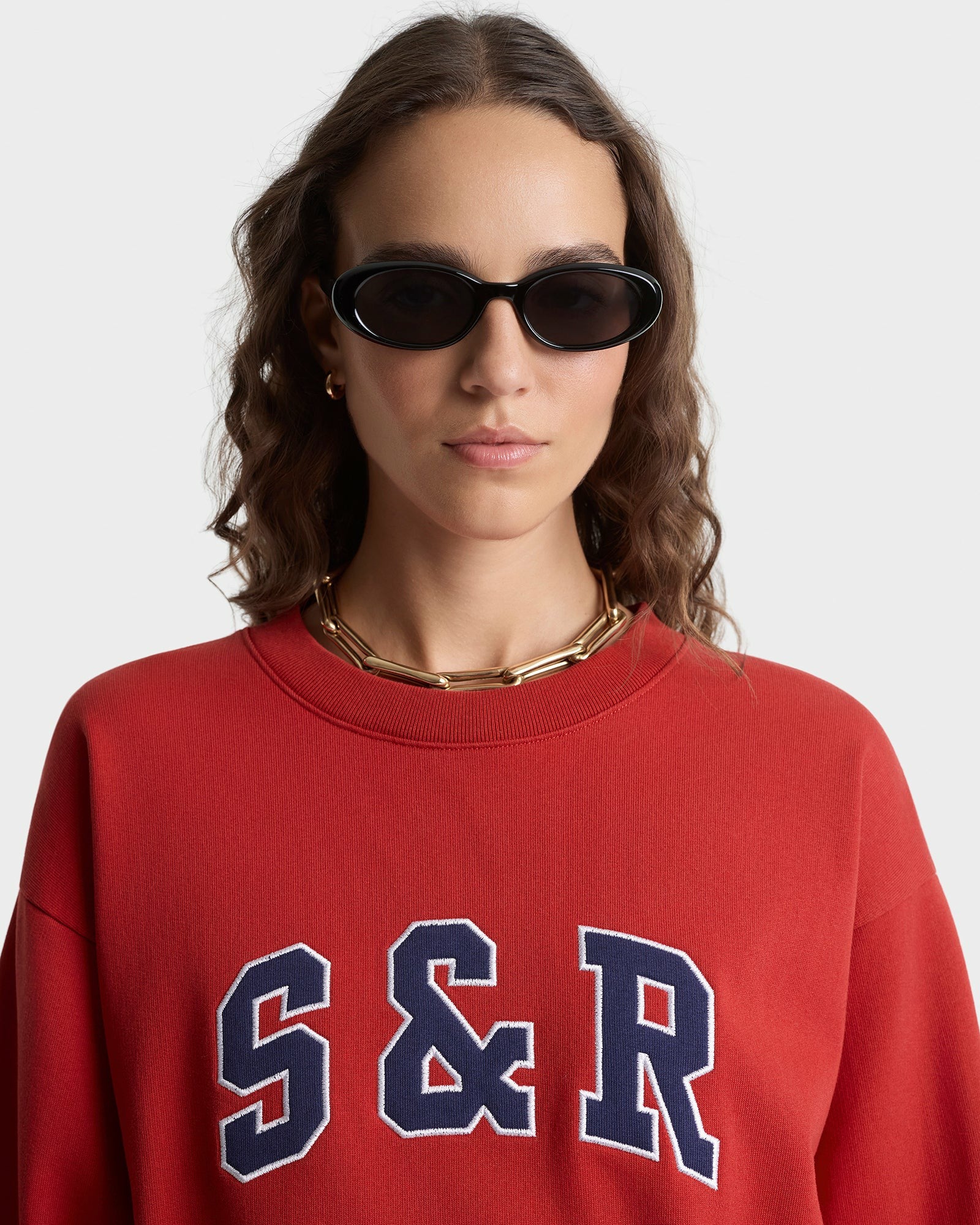 S&R Ivy Crewneck - Ruby/Navy Sporty & Rich Outlet