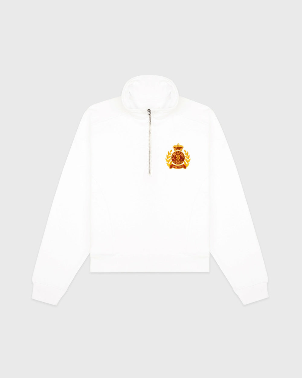 NY Crest Embroidered Quarter Zip - White Sporty & Rich US