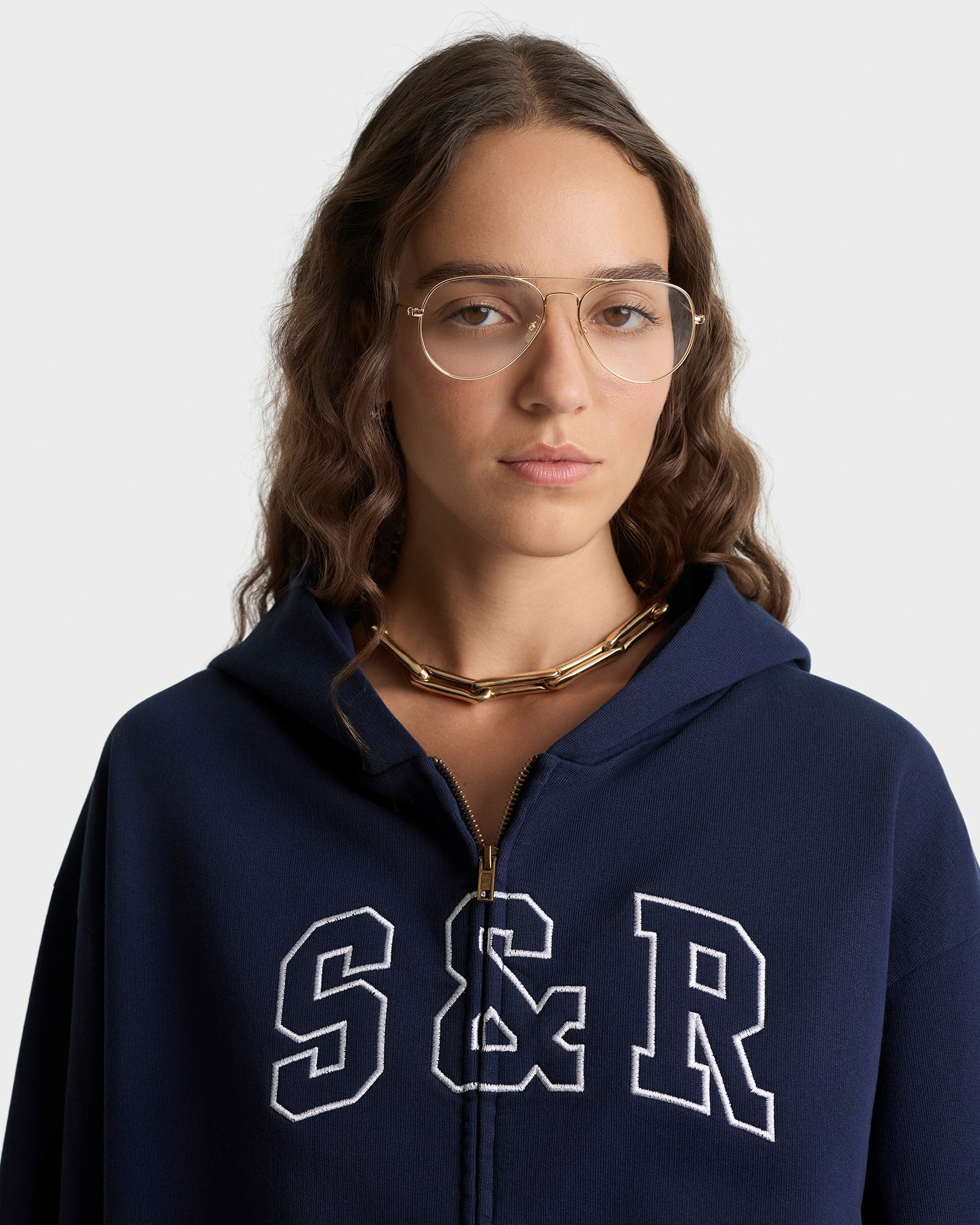 S&R Ivy Zip Hoodie - Navy/White Sporty & Rich Online