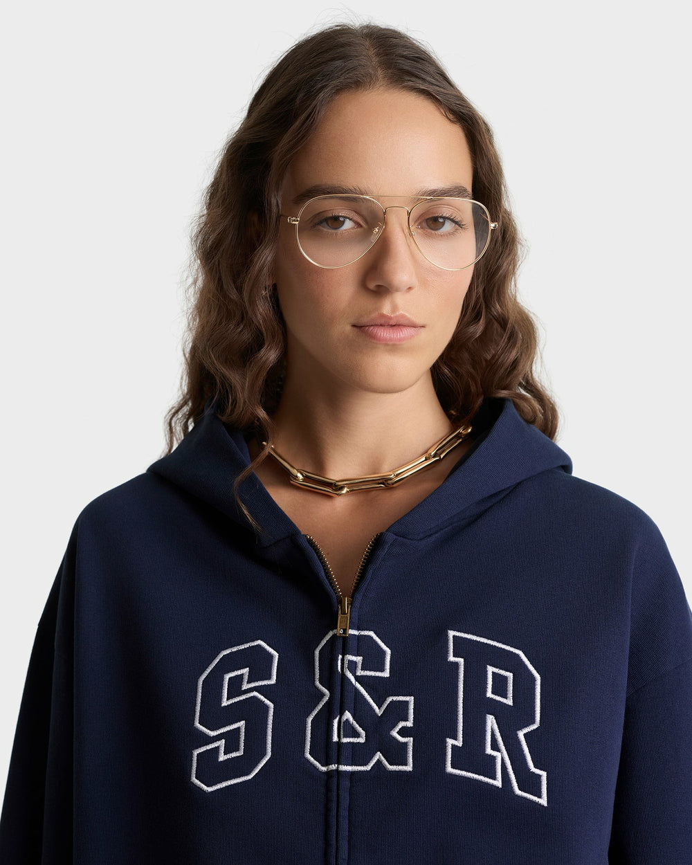 S&R Ivy Zip Hoodie - Navy/White Sporty & Rich Online