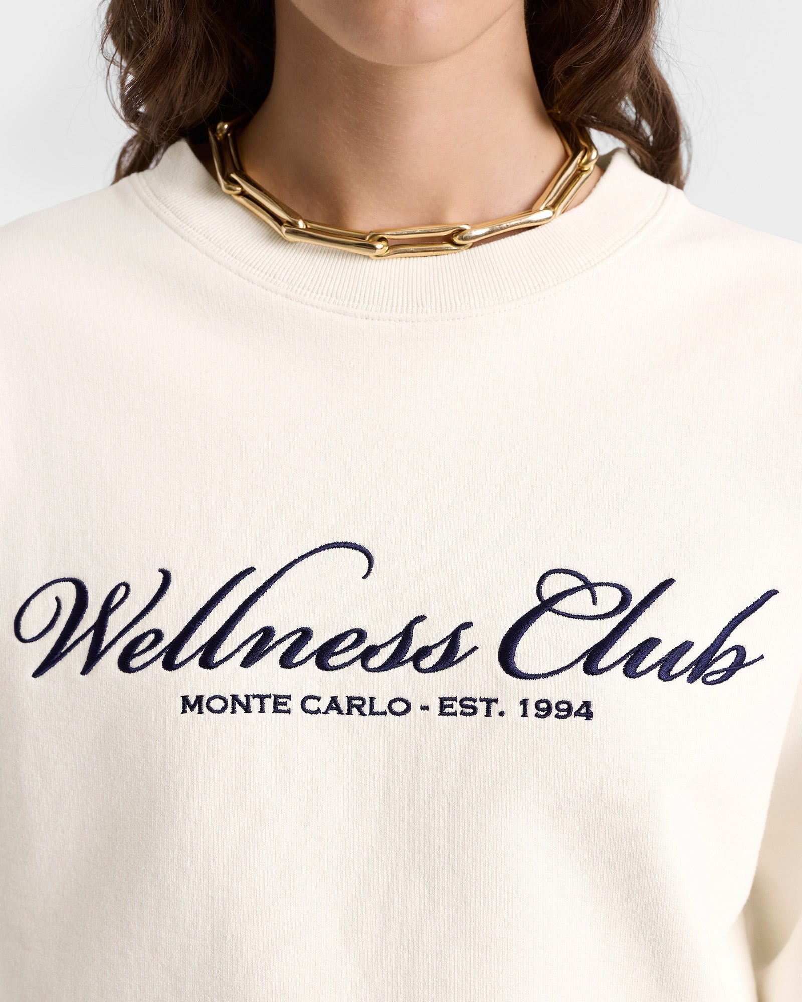 Wellness Club Embroidered Crewneck - Cream/Navy Sporty & Rich Discount