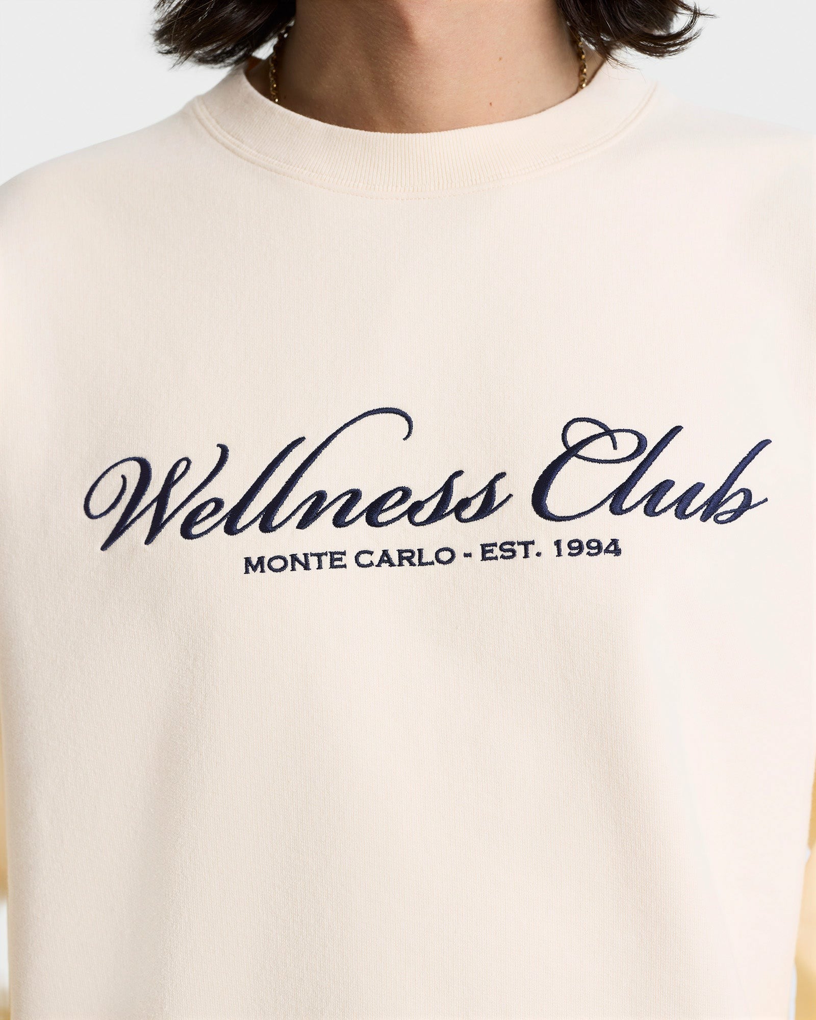 Wellness Club Embroidered Crewneck - Cream/Navy Sporty & Rich Discount