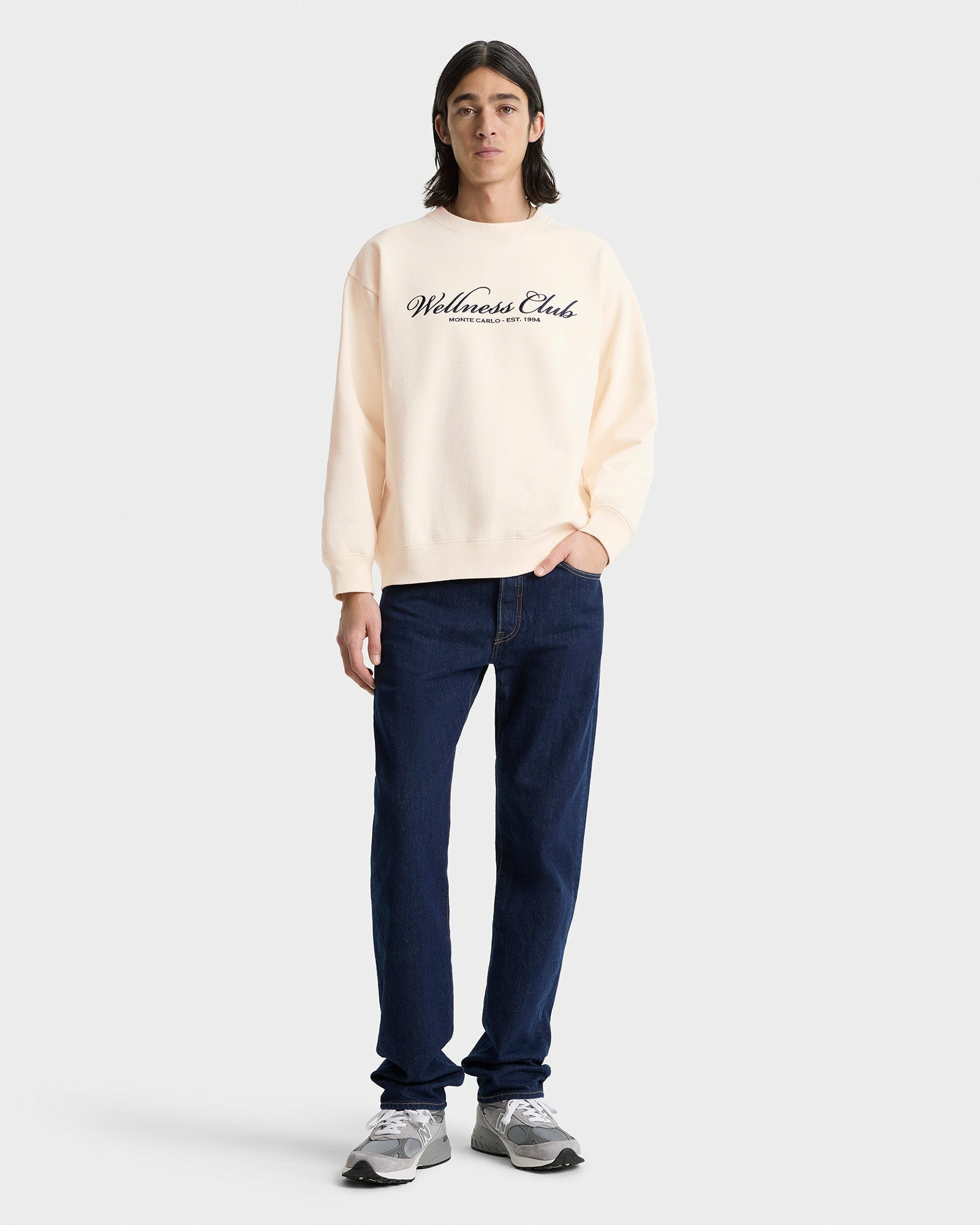 Wellness Club Embroidered Crewneck - Cream/Navy Sporty & Rich Discount