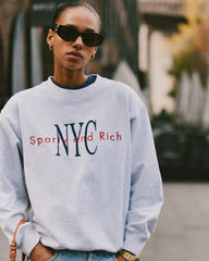 NY Minute Crewneck - Heather Gray/Navy Sporty & Rich US