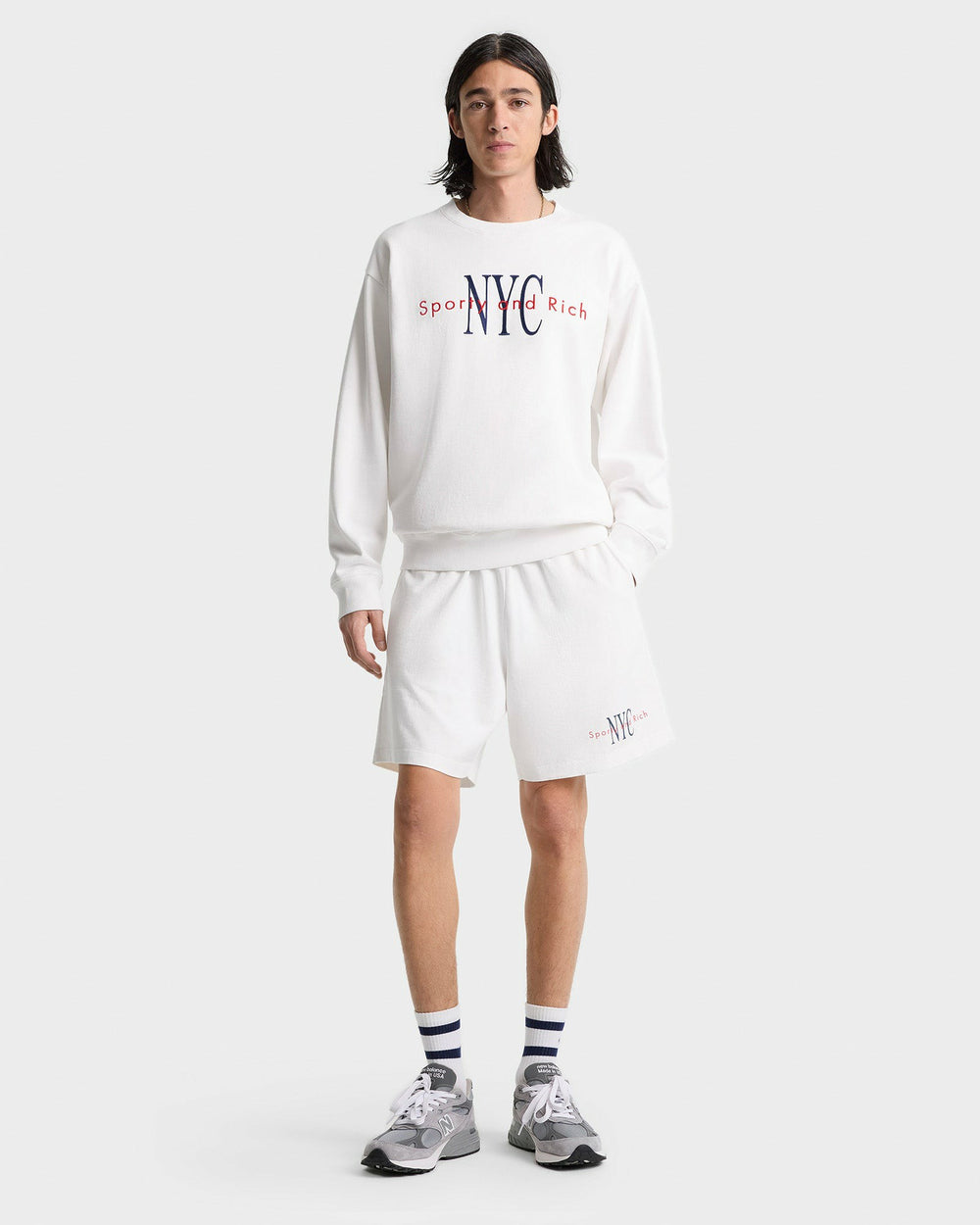 NY Minute Crewneck - White/Navy Sporty & Rich Sale