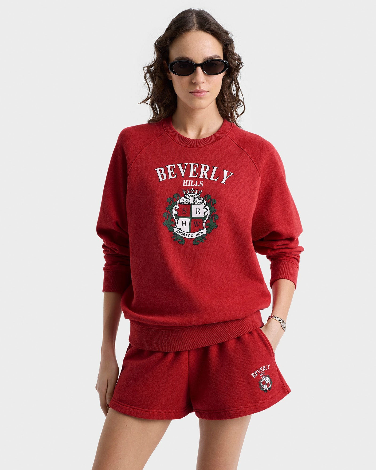 Beverly Hills Crest Soft Crewneck - Ruby Sporty & Rich Discount