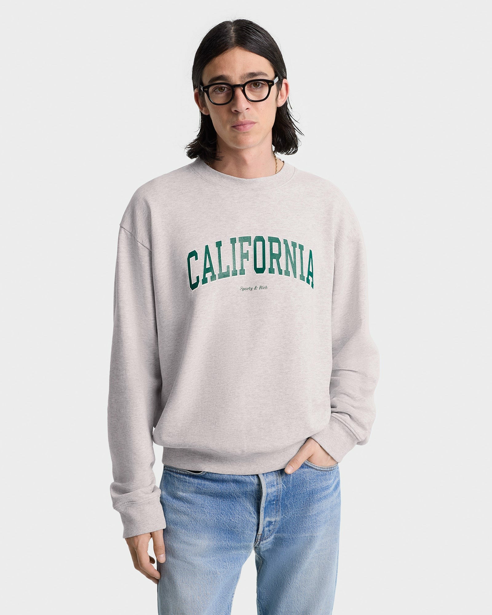 California Crewneck - Heather Gray/Alpine Sporty & Rich Outlet