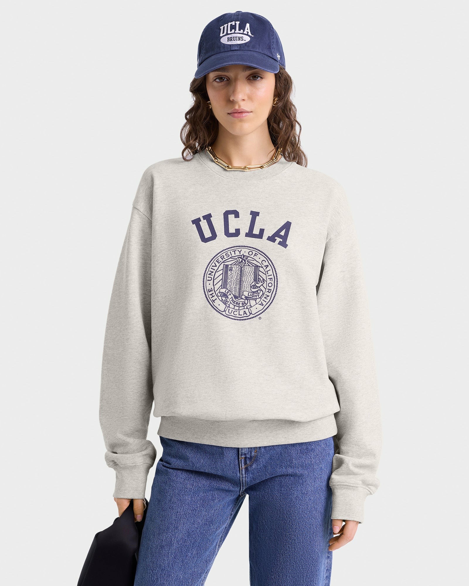 UCLA Crest Crewneck - Heather Gray/Navy Sporty & Rich For Sale