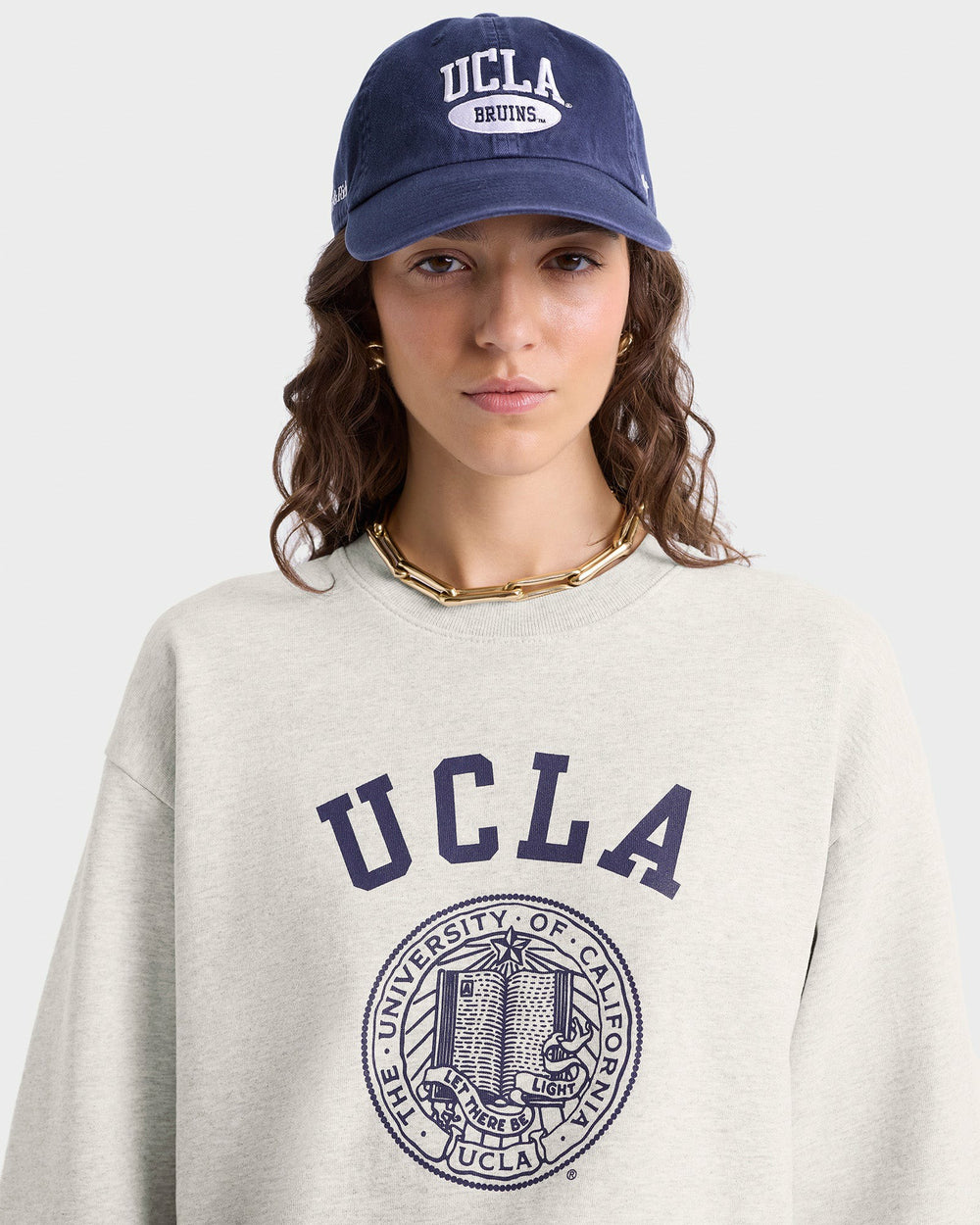 UCLA Crest Crewneck - Heather Gray/Navy Sporty & Rich For Sale