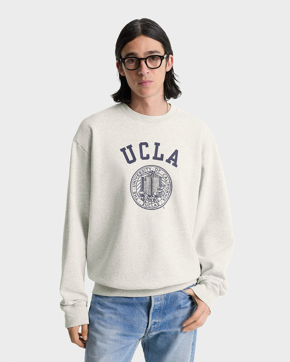 UCLA Crest Crewneck - Heather Gray/Navy Sporty & Rich For Sale