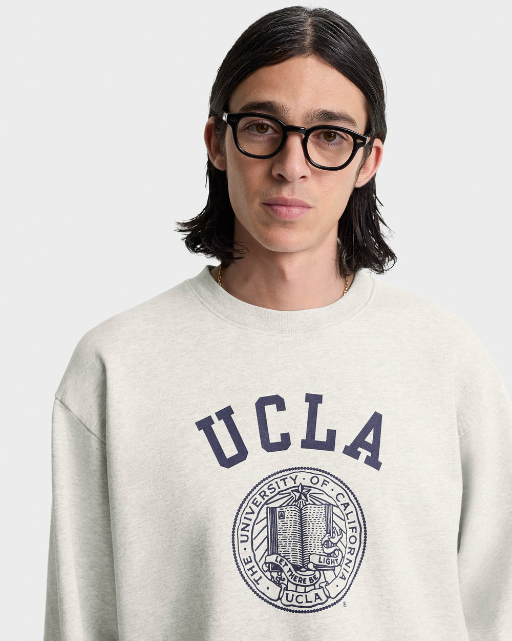 UCLA Crest Crewneck - Heather Gray/Navy Sporty & Rich For Sale