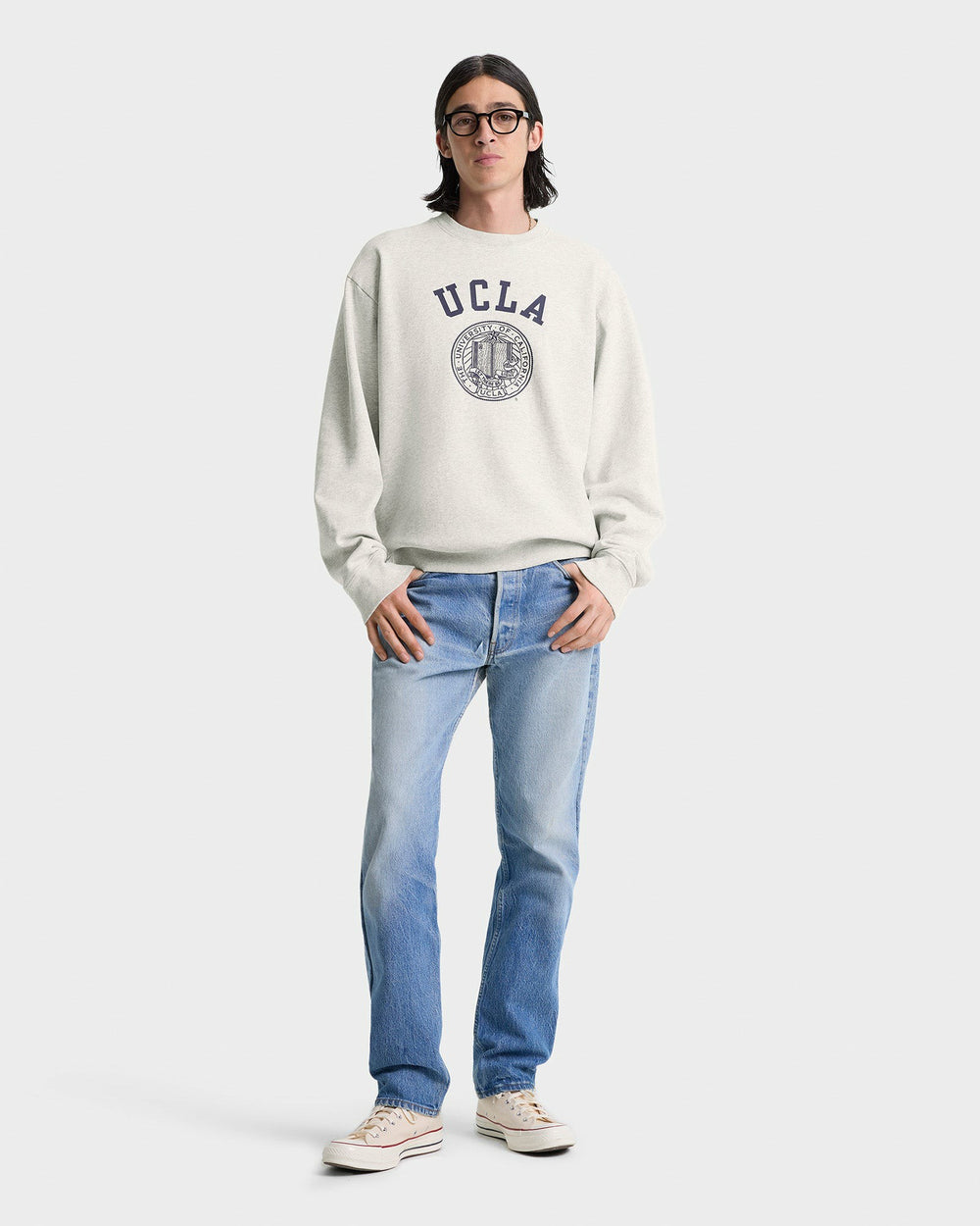UCLA Crest Crewneck - Heather Gray/Navy Sporty & Rich For Sale