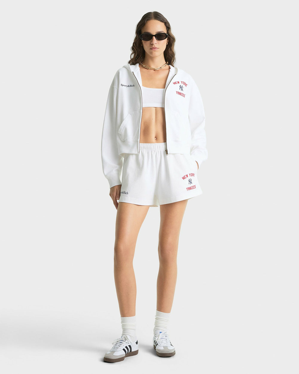 Homerun Cropped Zip Hoodie - White Sporty & Rich Outlet