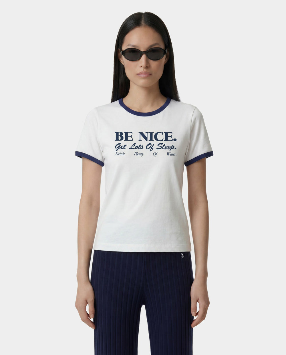 Be Nice Soft Ringer Tee - White/Light Navy Sporty & Rich Online