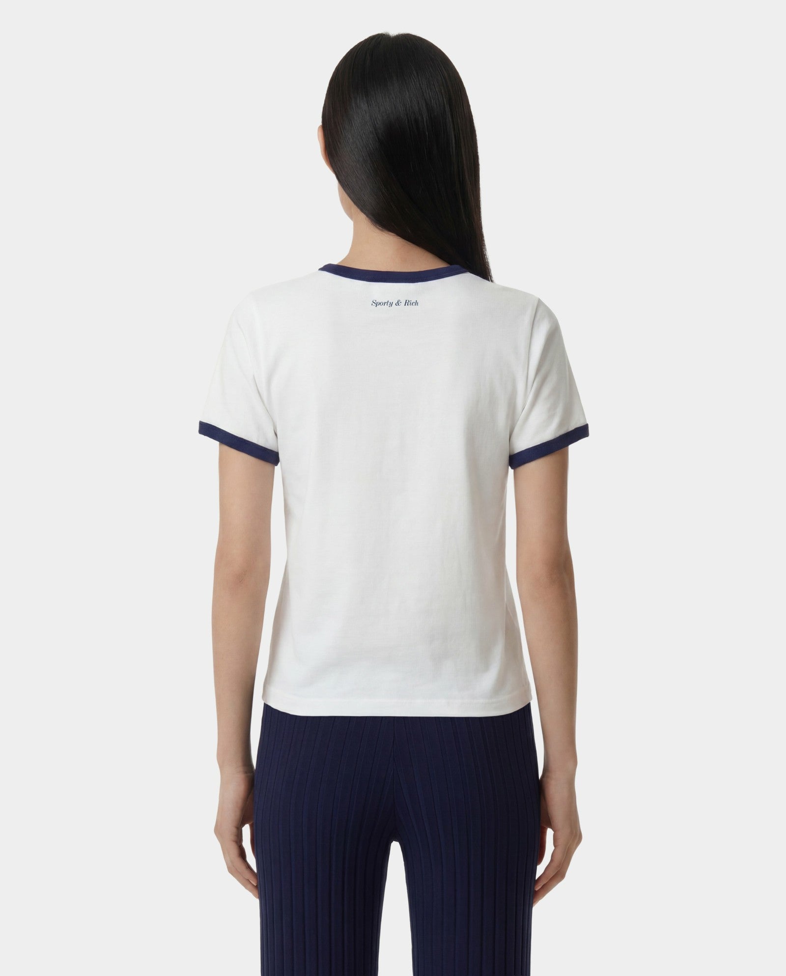Be Nice Soft Ringer Tee - White/Light Navy Sporty & Rich Online