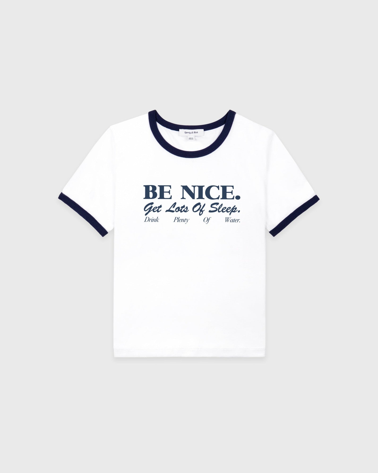 Be Nice Soft Ringer Tee - White/Light Navy Sporty & Rich Online