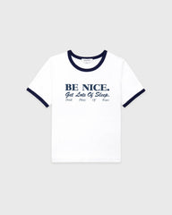 Be Nice Soft Ringer Tee - White/Light Navy Sporty & Rich Online
