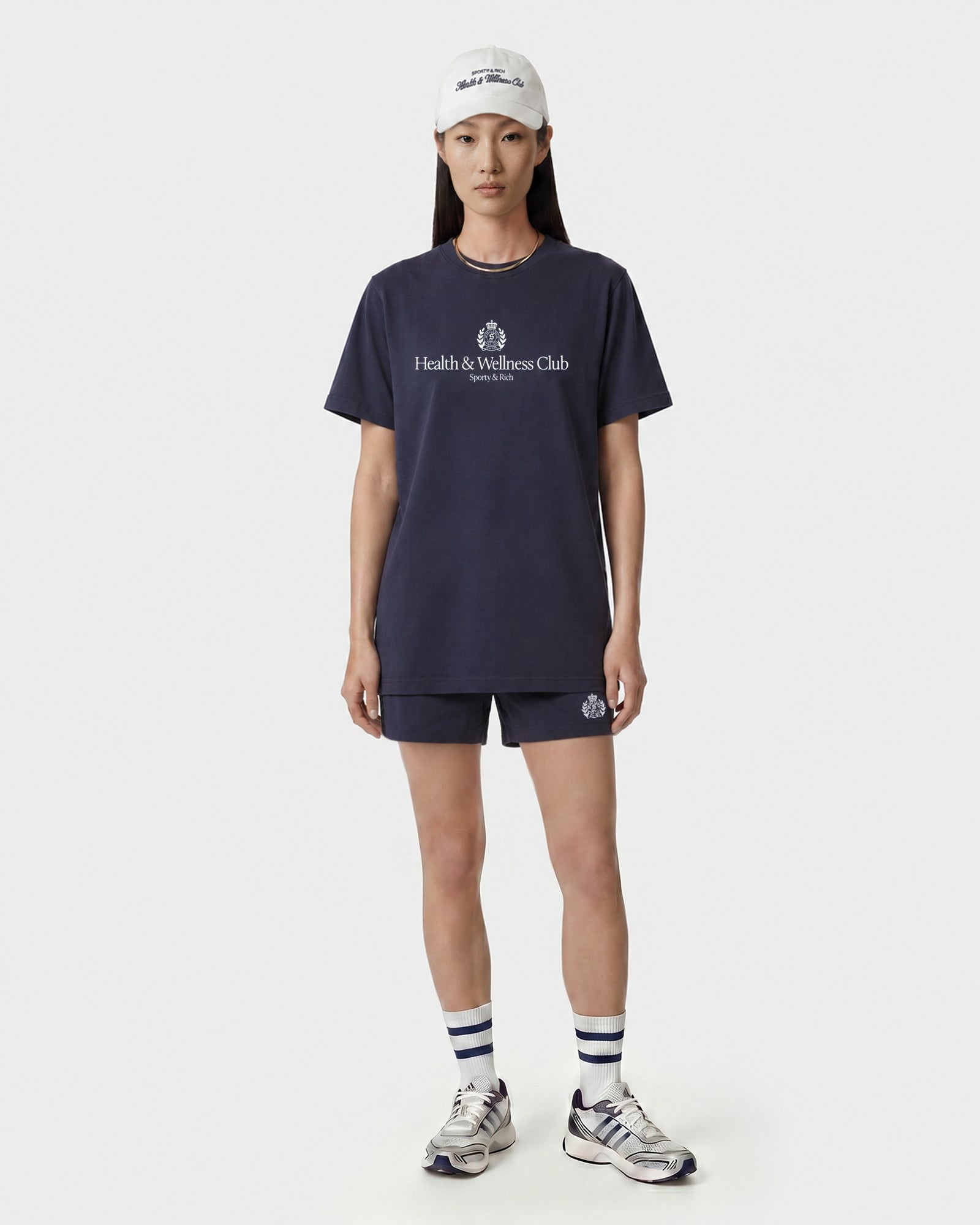 H&W Crest T-Shirt - Light Navy/White Sporty & Rich Discount