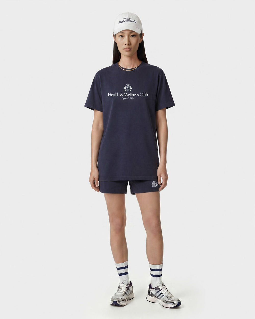 H&W Crest T-Shirt - Light Navy/White Sporty & Rich Discount