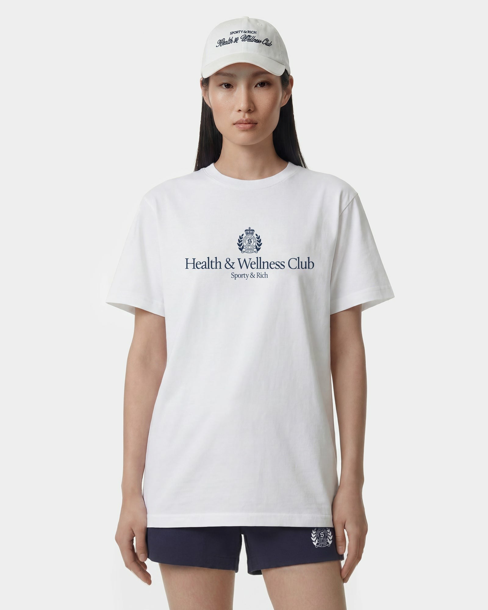 H&W Crest T-Shirt - White/Light Navy Sporty & Rich Outlet