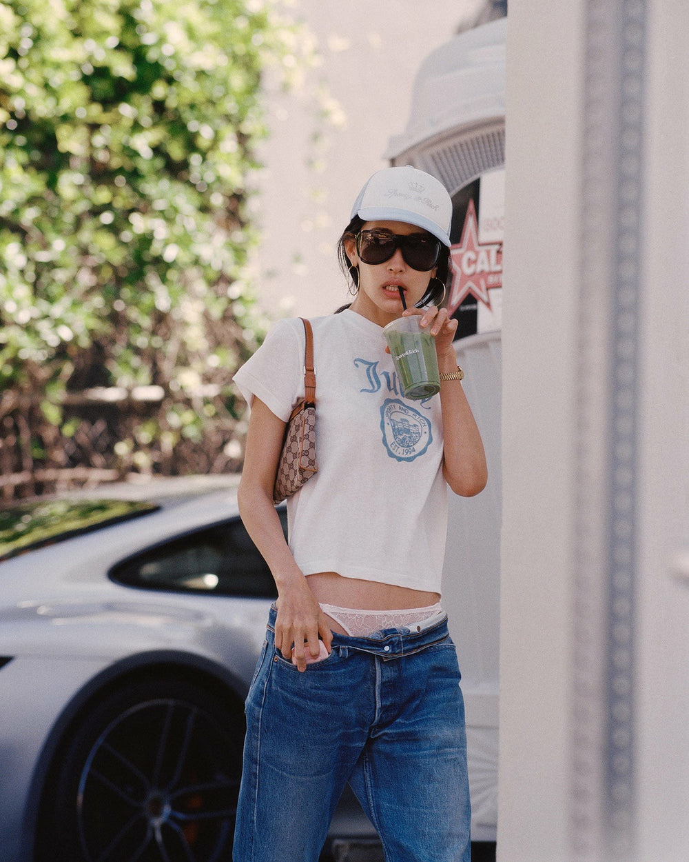 Juicy Emblem Essentials Tee - White/Sky Blue Sporty & Rich US