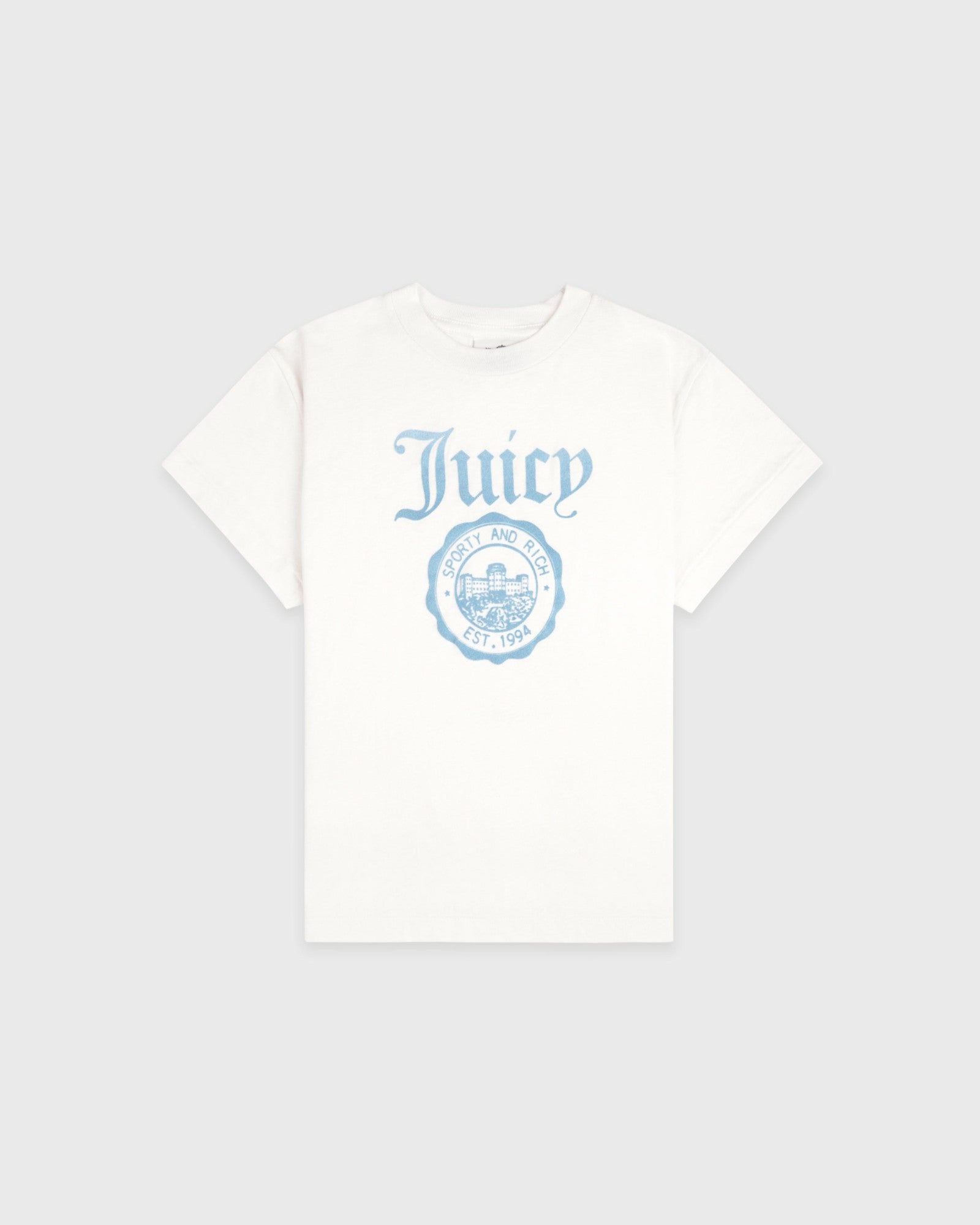Juicy Emblem Essentials Tee - White/Sky Blue Sporty & Rich US