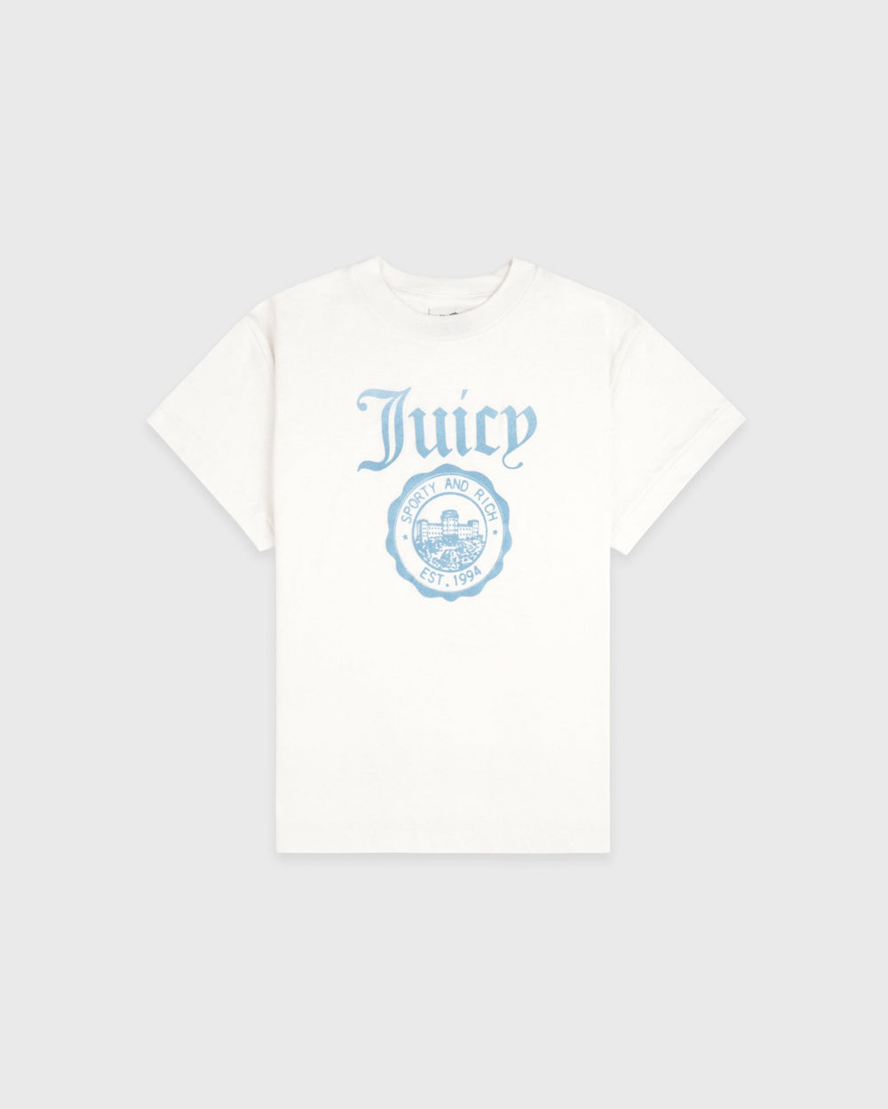 Juicy Emblem Essentials Tee - White/Sky Blue Sporty & Rich US
