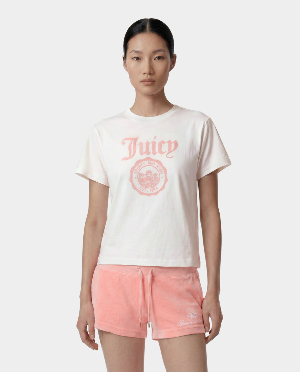 Juicy Emblem Essentials Tee - White/Rose Sporty & Rich Online