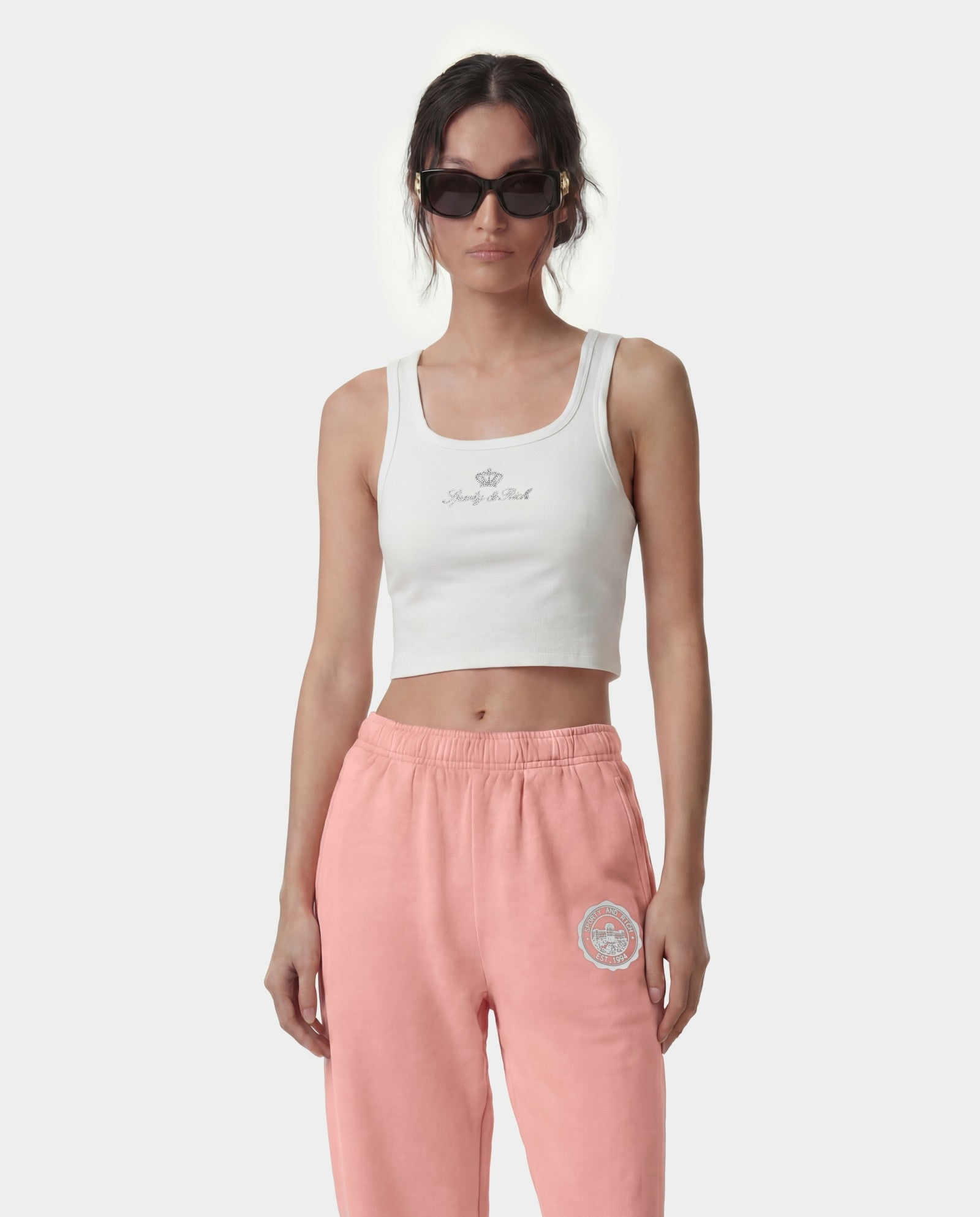 Juicy Crown Ribbed Tank - White Sporty & Rich For Sale