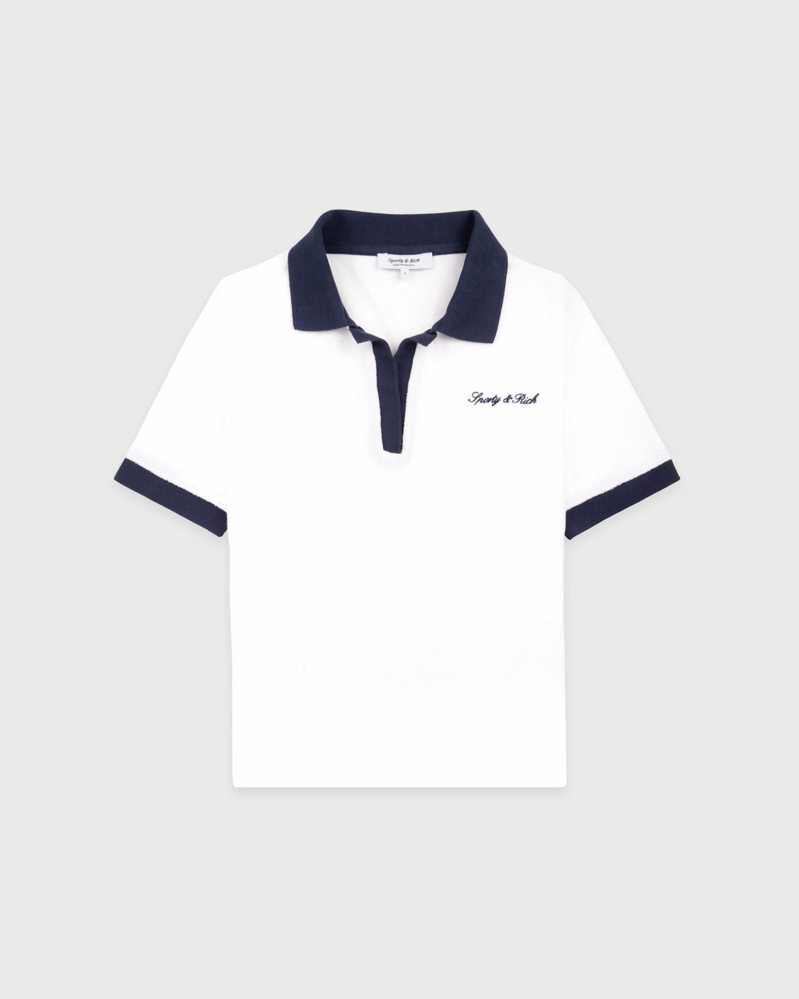 Signature Logo Terry Polo - White/Navy Sporty & Rich Outlet
