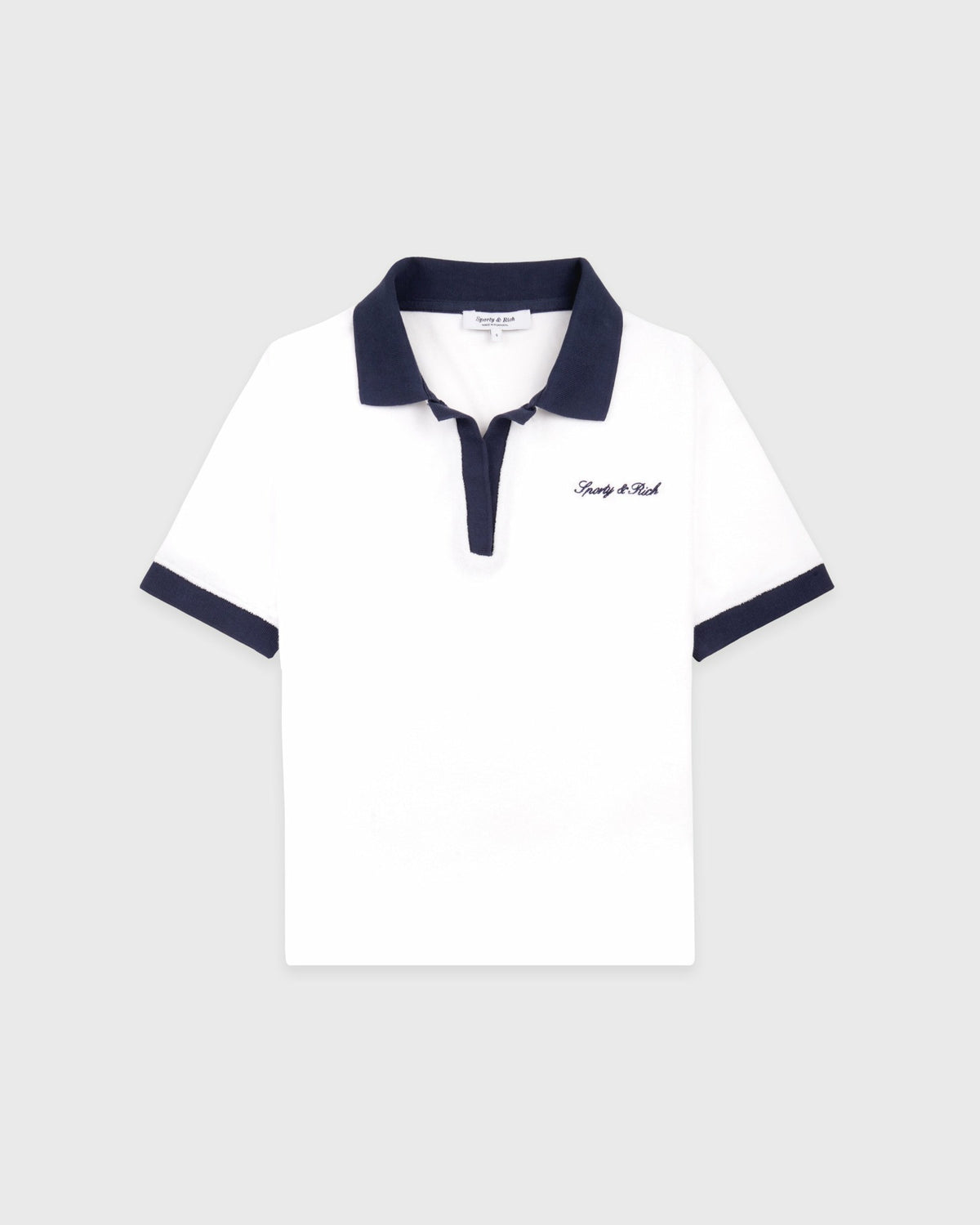 Signature Logo Terry Polo - White/Navy Sporty & Rich Outlet