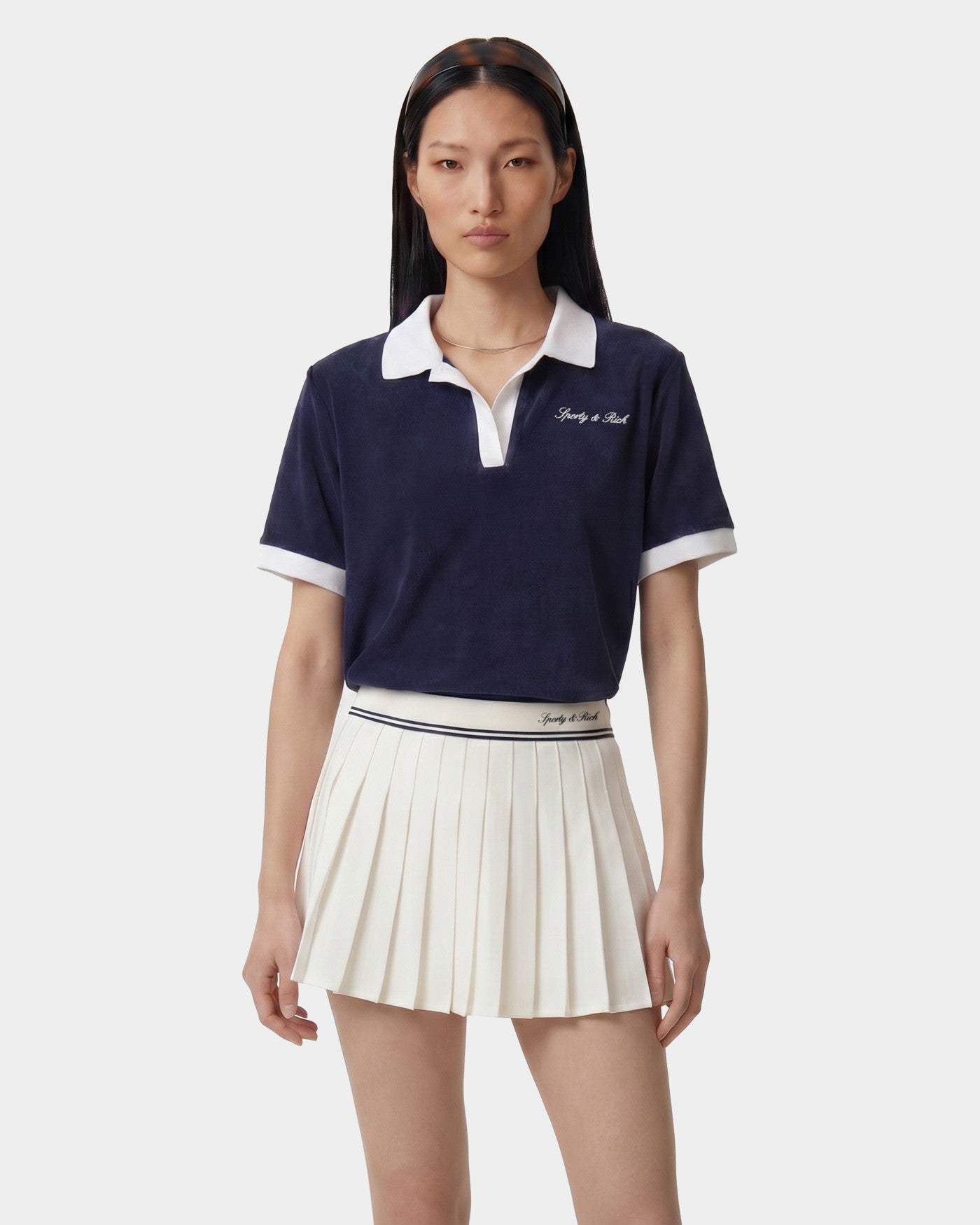 Signature Logo Terry Polo - Navy/White Sporty & Rich Sale