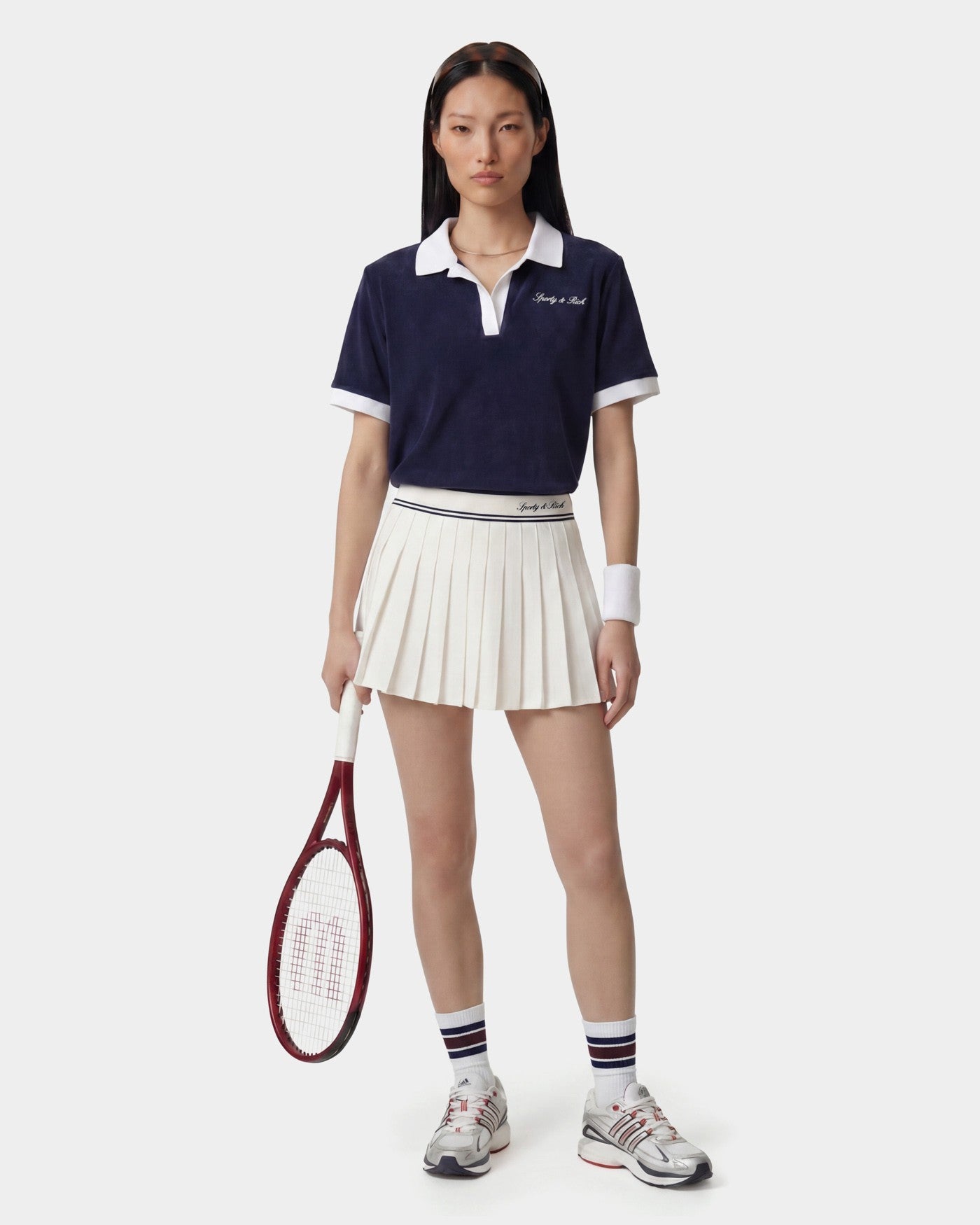 Signature Logo Terry Polo - Navy/White Sporty & Rich Sale