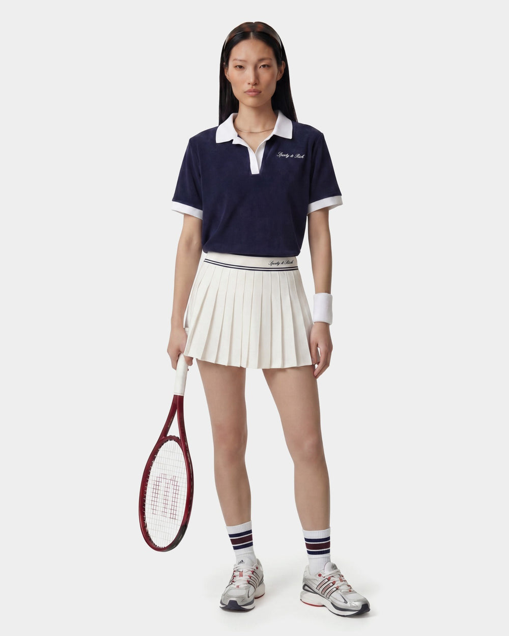 Signature Logo Terry Polo - Navy/White Sporty & Rich Sale