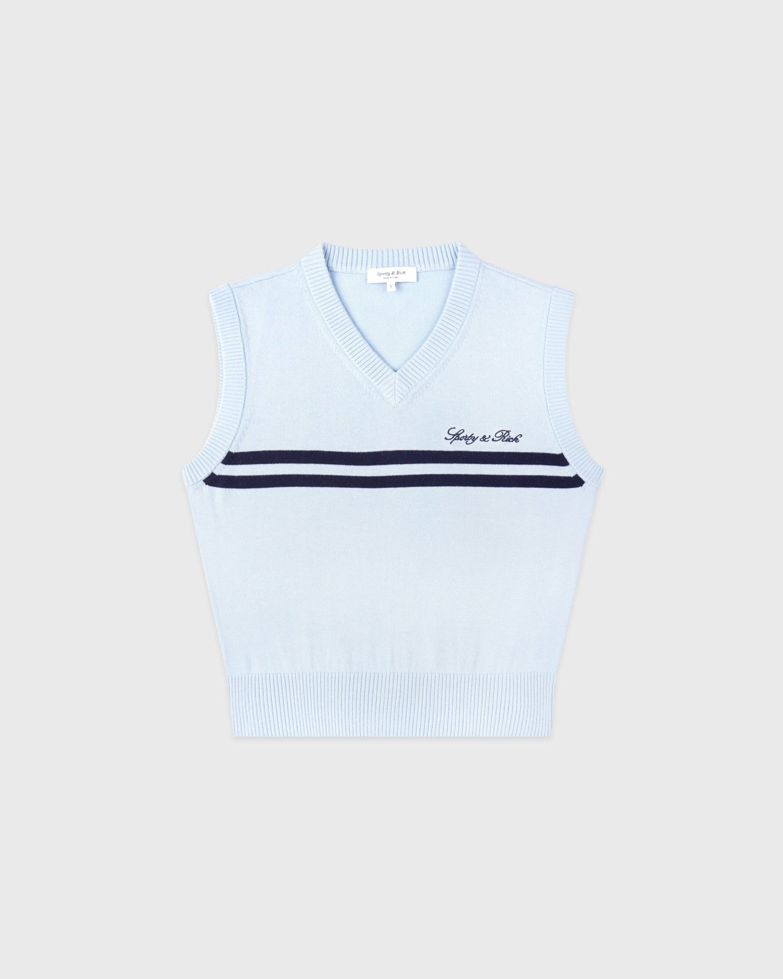 Signature Logo Knitted Vest - Ciel/Navy Sporty & Rich Online