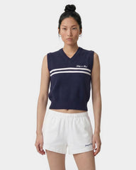 Signature Logo Knitted Vest - Navy/White Sporty & Rich Discount
