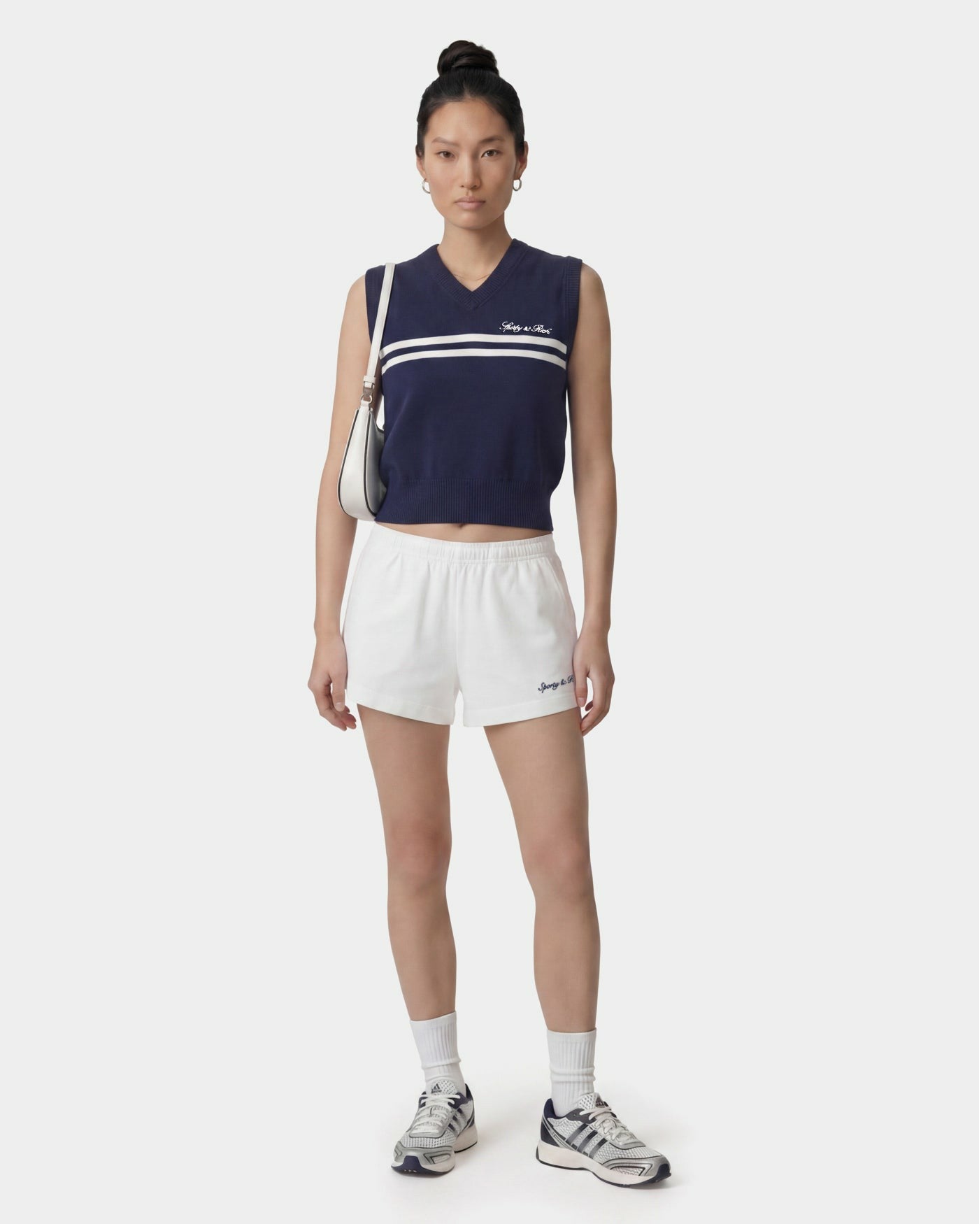 Signature Logo Knitted Vest - Navy/White Sporty & Rich Discount