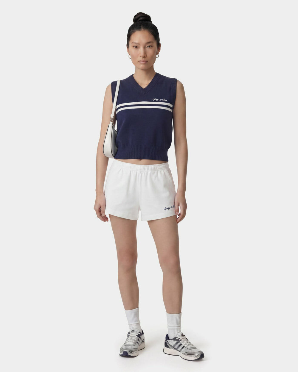 Signature Logo Knitted Vest - Navy/White Sporty & Rich Discount
