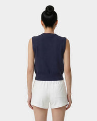 Signature Logo Knitted Vest - Navy/White Sporty & Rich Discount