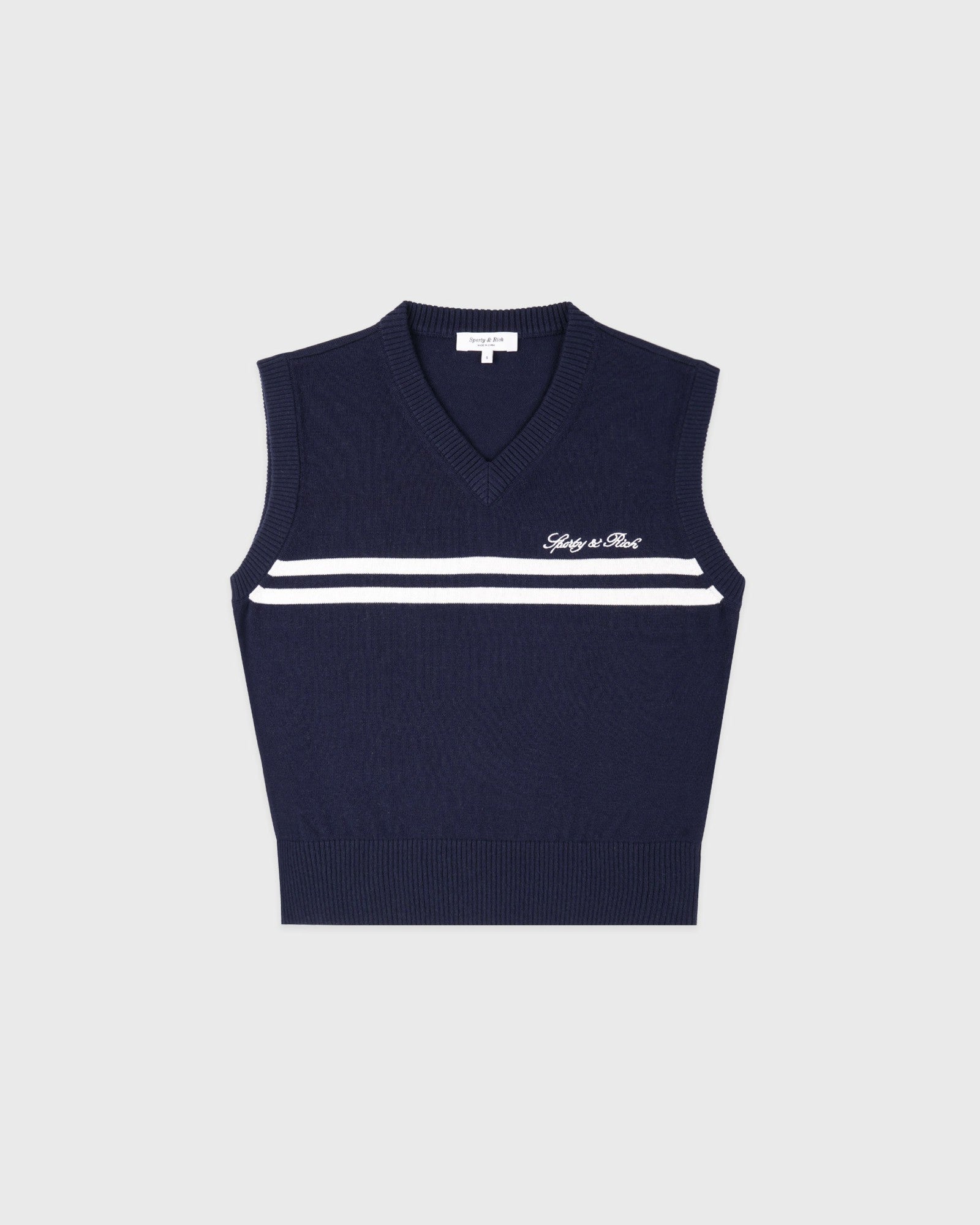 Signature Logo Knitted Vest - Navy/White Sporty & Rich Discount