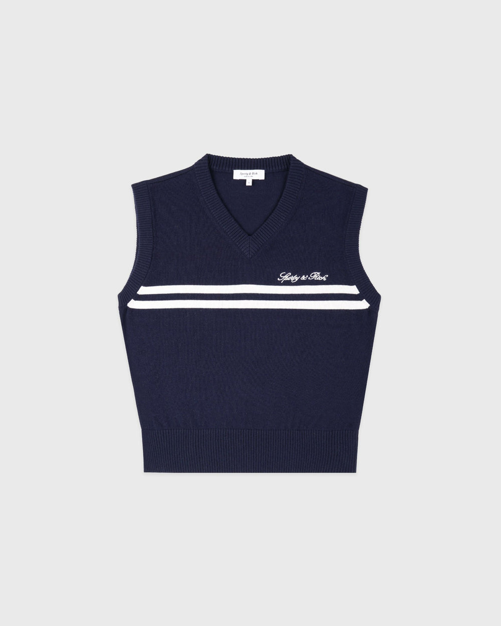 Signature Logo Knitted Vest - Navy/White Sporty & Rich Discount