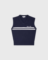 Signature Logo Knitted Vest - Navy/White Sporty & Rich Discount