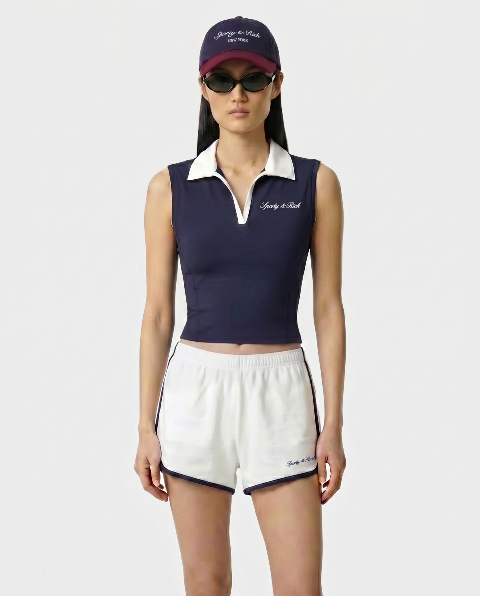 Signature Logo Sports Polo Vest - Navy/White Sporty & Rich Outlet