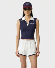 Signature Logo Sports Polo Vest - Navy/White Sporty & Rich Outlet
