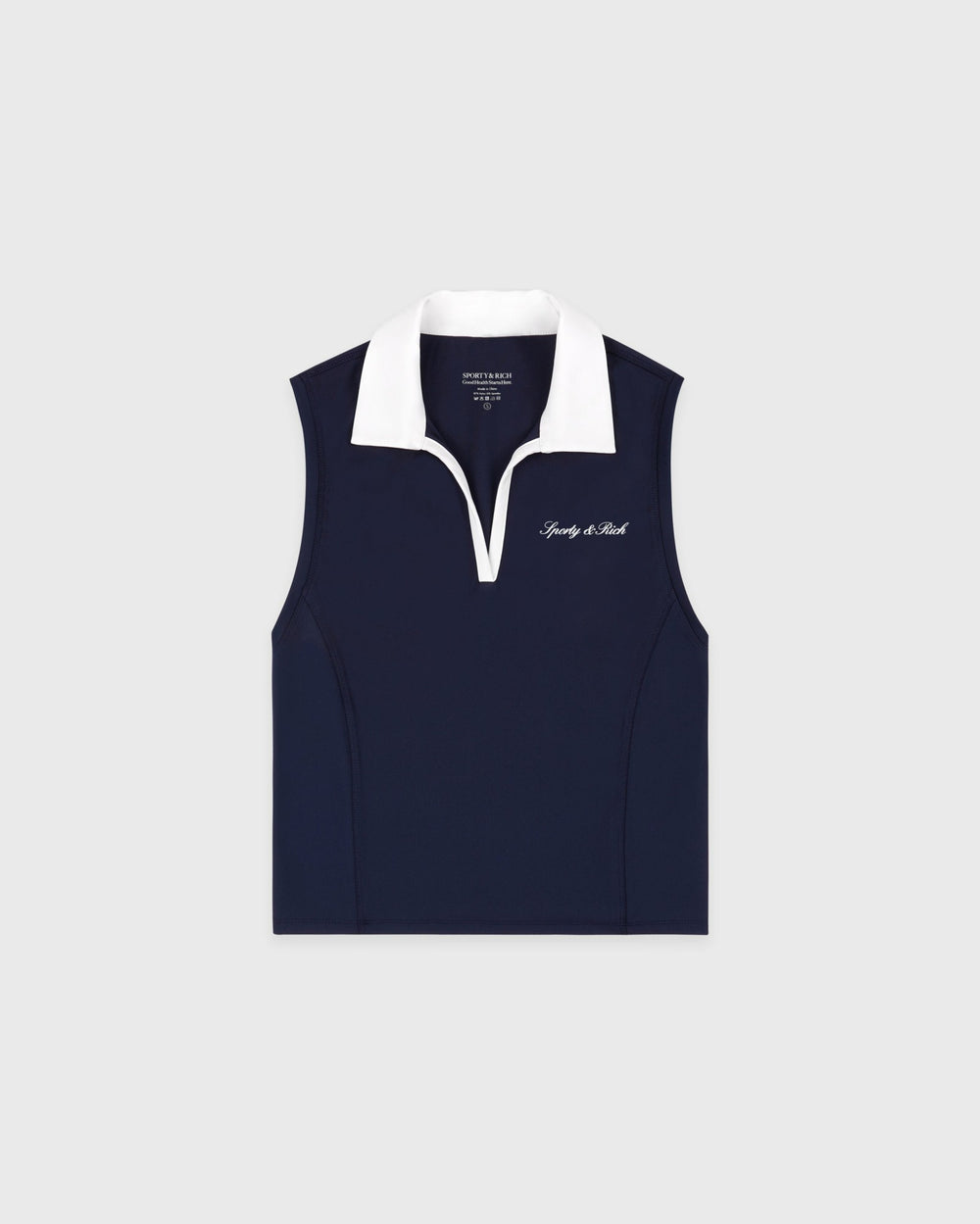 Signature Logo Sports Polo Vest - Navy/White Sporty & Rich Outlet