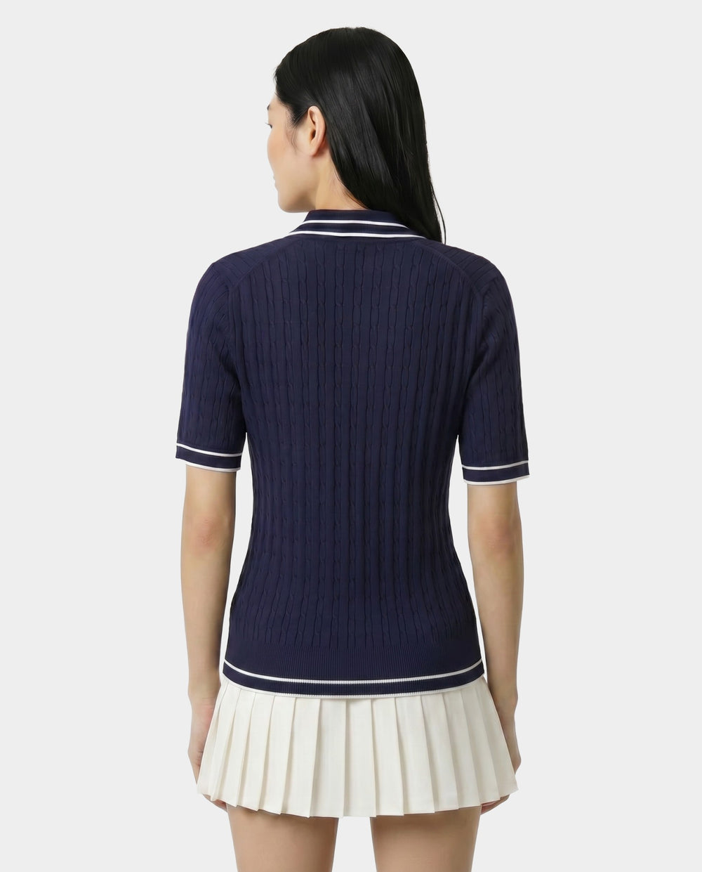 Signature Logo Mini Cable Polo - Navy/White Sporty & Rich US
