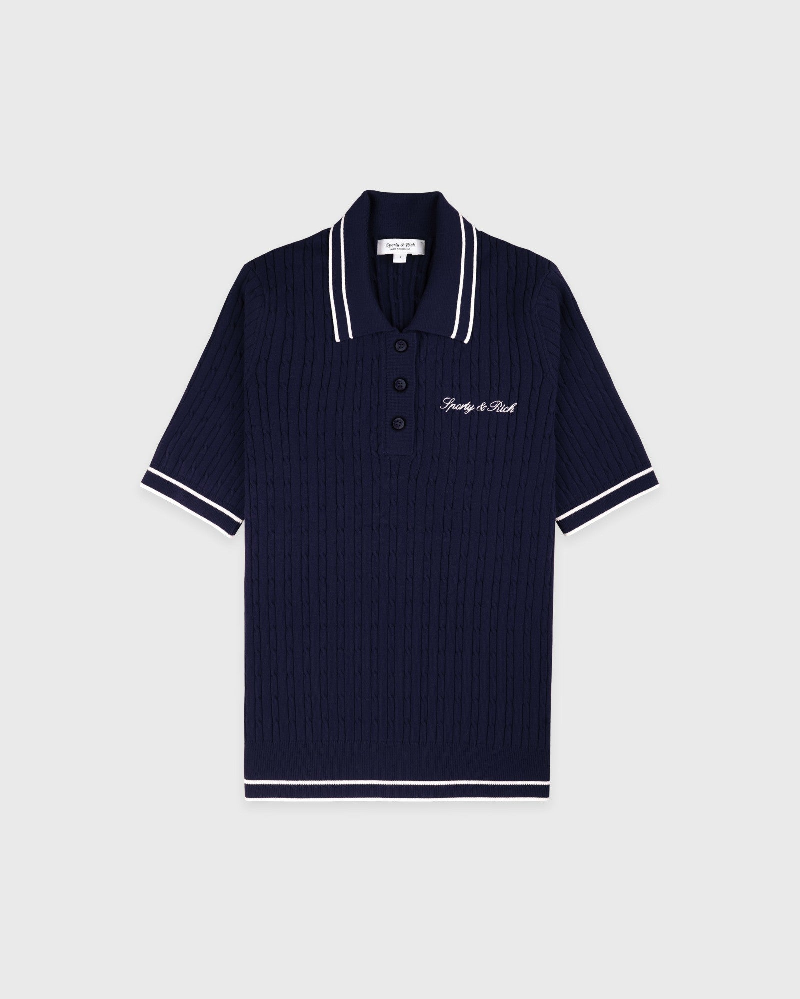 Signature Logo Mini Cable Polo - Navy/White Sporty & Rich US