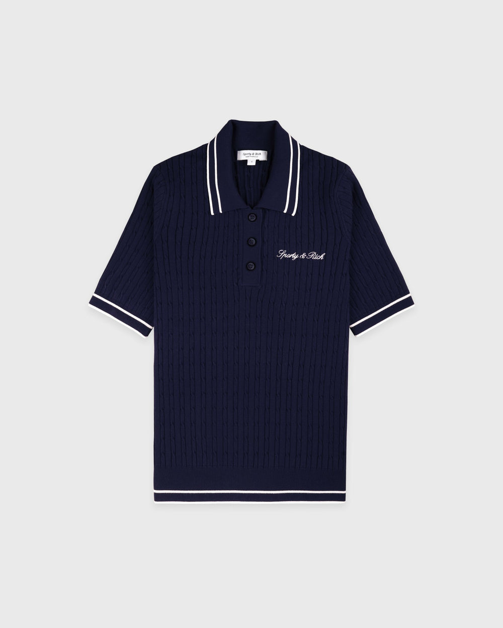Signature Logo Mini Cable Polo - Navy/White Sporty & Rich US