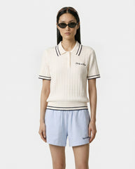 Signature Logo Mini Cable Polo - Ecru/Navy Sporty & Rich Sale