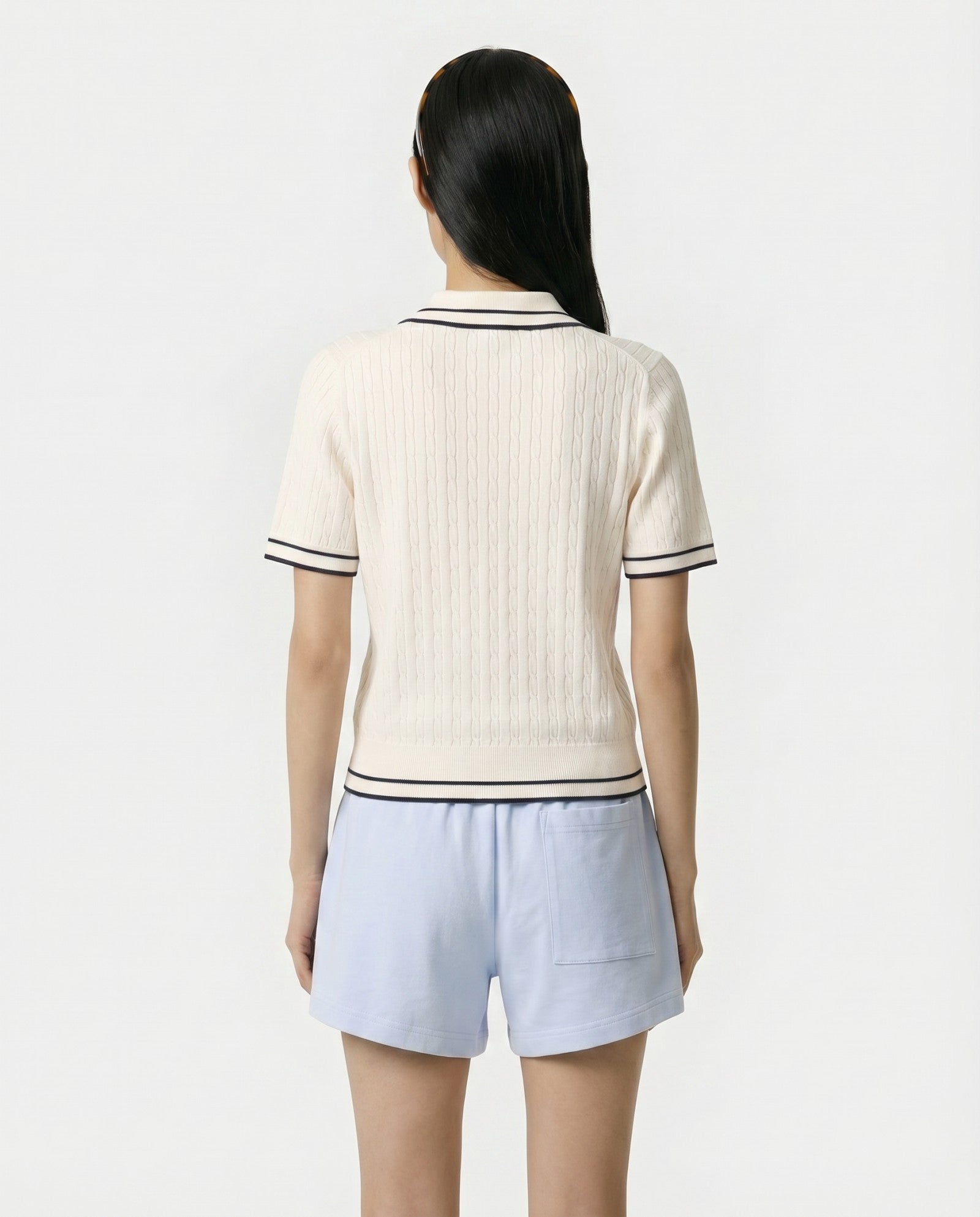 Signature Logo Mini Cable Polo - Ecru/Navy Sporty & Rich Sale